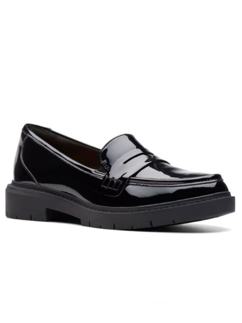 Black Patent Clark Penny Loafers for Women - Classic Shine